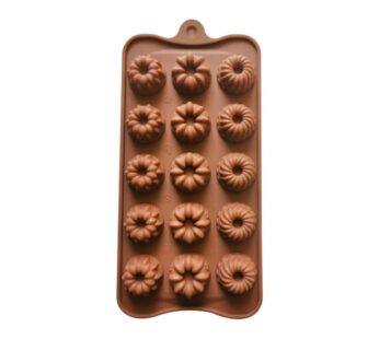 Silicone Mini Bundt Cake Mould with 15 Cavities Featuring Fluted Design, Non-Stick Flexible Baking Tray Mold for Mini Cakes, Chocolates, and Desserts – Brown
