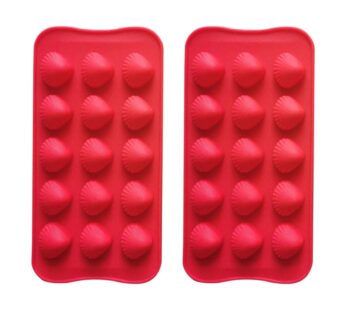 Silicone Shell Mould, 15-Cavity, Pack of 2 in Red – Flexible, Non-Stick, Food-Grade Silicone Baking and Craft Molds for Chocolate, Candy, Jelly, Soap, and Resin Projects