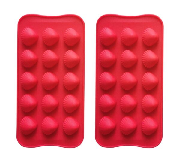 Silicone Shell Mould, 15-Cavity, Pack of 2 in Red – Flexible, Non-Stick, Food-Grade Silicone Baking and Craft Molds for Chocolate, Candy, Jelly, Soap, and Resin Projects