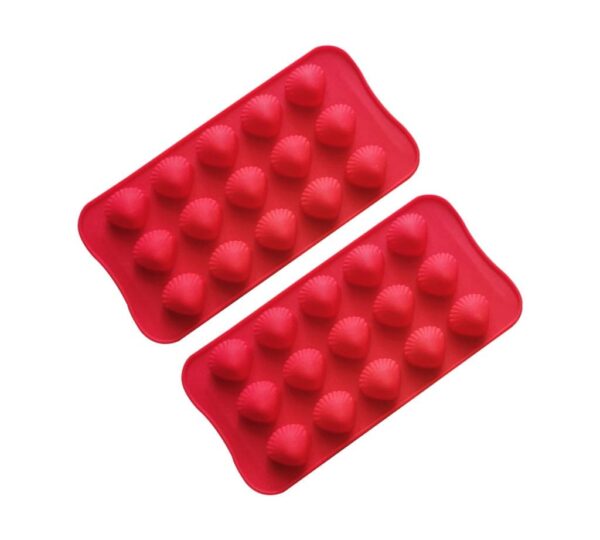 Silicone Shell Mould, 15-Cavity, Pack of 2 in Red – Flexible, Non-Stick, Food-Grade Silicone Baking and Craft Molds for Chocolate, Candy, Jelly, Soap, and Resin Projects - Image 2