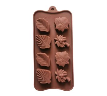 Tropical Leaves Silicone Chocolate Mould with 8 Cavities Featuring Palm Tree and Leaf Shapes, Non-Stick Flexible Tray Mold for Chocolates, Candies, and Treats – Brown