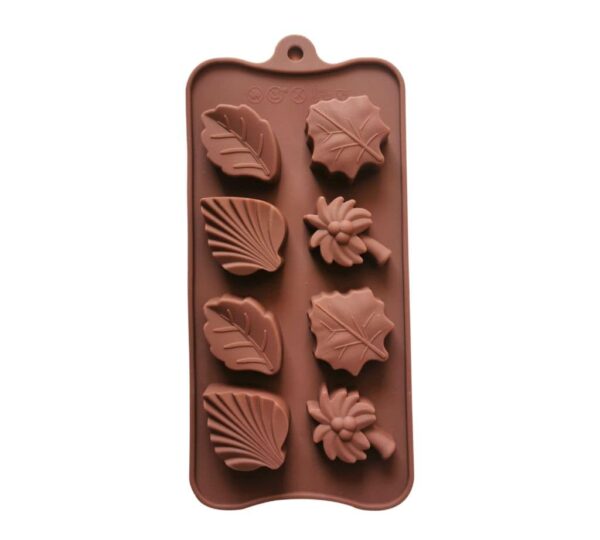 Tropical Leaves Silicone Chocolate Mould with 8 Cavities Featuring Palm Tree and Leaf Shapes, Non-Stick Flexible Tray Mold for Chocolates, Candies, and Treats – Brown