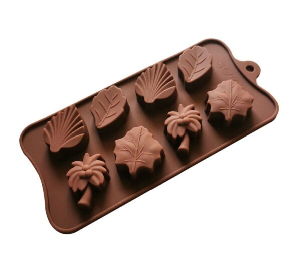 Tropical Leaves Silicone Chocolate Mould with 8 Cavities Featuring Palm Tree and Leaf Shapes, Non-Stick Flexible Tray Mold for Chocolates, Candies, and Treats – Brown - Image 2