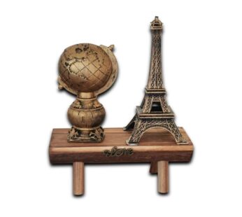 Elegant Vintage World Globe and Eiffel Tower Decorative Display Set – Timeless Wooden Base with Stunning Bronze Finish for Home and Office Décor