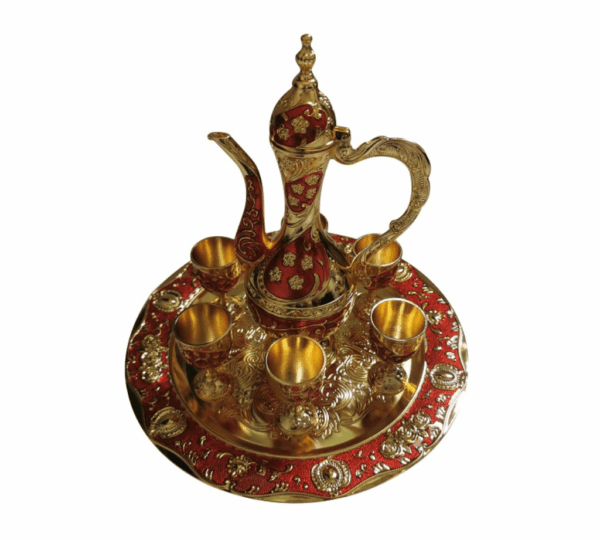 Vintage Metal Turkish Coffee Pot Set – Luxury Tea Set with 6 Ornate Coffee Cups & Decorative Craft Tray Teapot – Elegant Home, Kitchen & Wedding Party Gift - Image 2