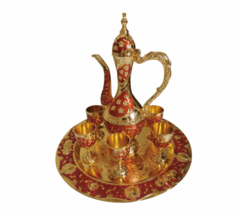 Vintage Metal Turkish Coffee Pot Set – Luxury Tea Set with 6 Ornate Coffee Cups & Decorative Craft Tray Teapot – Elegant Home, Kitchen & Wedding Party Gift
