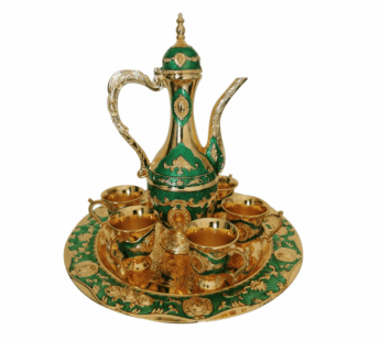Turkish Tea Set – Vintage Metal Teapot & Coffee Pot Set with 6 Ornate Coffee Cups and Decorative Zinc Alloy Tray – Elegant Tea & Coffee Serving Set for Home, Wedding & Art Crafts Display