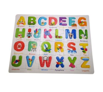 Wooden Alphabet Puzzle Board with Pictures – Educational Learning Toy Featuring A-Z Letters for Early Literacy and Visual Recognition in Toddlers and Kids