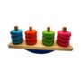 Wooden Balance Stacking Toy - 4 Colorful Ring Posts with Rocking Base | Fun Educational Learning Toy for Kids, Vibrant 4 Ring Posts & Rocking Base