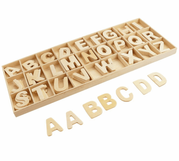 Wooden Craft Letters with Wood Storage Tray Set,Natural Blank Unfinished Wooden Alphabet Letters for Kids Learning Gift,Home Decoration - Image 2