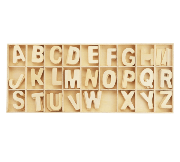 Wooden Craft Letters with Wood Storage Tray Set,Natural Blank Unfinished Wooden Alphabet Letters for Kids Learning Gift,Home Decoration
