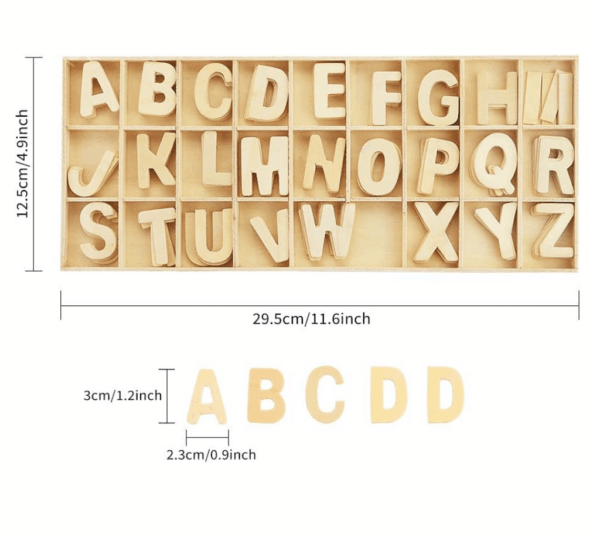 Wooden Craft Letters with Wood Storage Tray Set,Natural Blank Unfinished Wooden Alphabet Letters for Kids Learning Gift,Home Decoration - Image 4