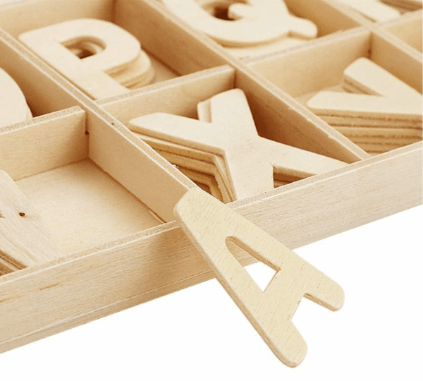 Wooden Craft Letters with Wood Storage Tray Set,Natural Blank Unfinished Wooden Alphabet Letters for Kids Learning Gift,Home Decoration - Image 3