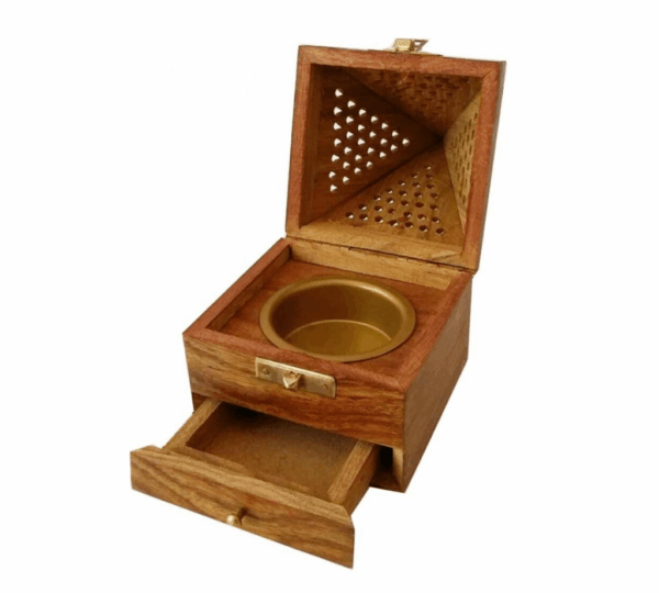 Pyramid Shape Wooden Bakhoor Burner with Metal Tray – Traditional Incense Holder for Oud, Bakhoor, and Fragrance. - Image 2