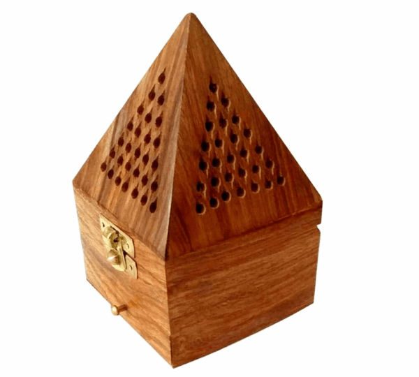 Pyramid Shape Wooden Bakhoor Burner with Metal Tray – Traditional Incense Holder for Oud, Bakhoor, and Fragrance. - Image 3