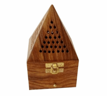 Pyramid Shape Wooden Bakhoor Burner with Metal Tray – Traditional Incense Holder for Oud, Bakhoor, and Fragrance.