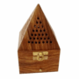 Pyramid Shape Wooden Bakhoor Burner with Metal Tray – Traditional Incense Holder for Oud, Bakhoor, and Fragrance.
