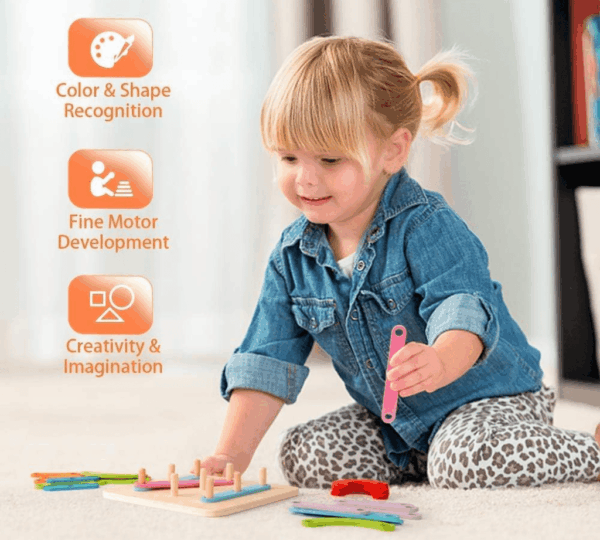 Wooden Letter Number Construction Puzzle Educational Stacking Blocks Toy Set Shape Color Sorter Pegboard Activity Board Sort Game for Kids Gift Preschool Learning STEM Toy - Image 4