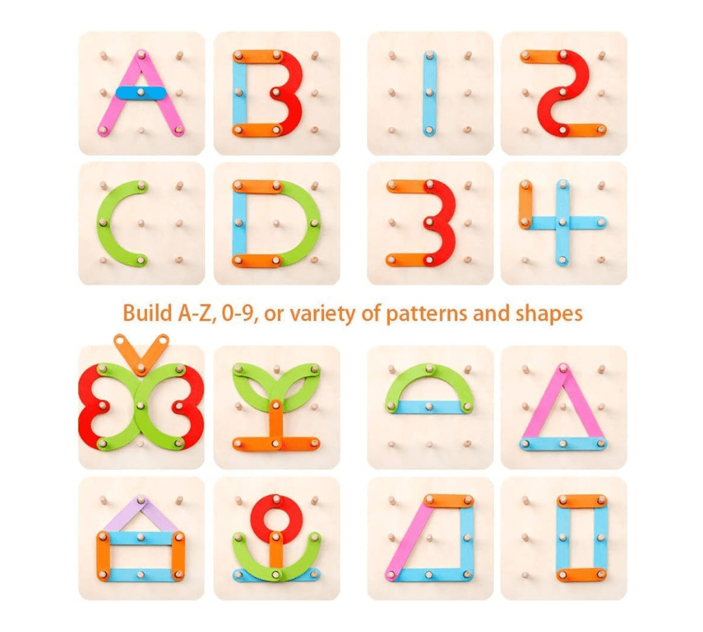 Wooden Letter Number Construction Puzzle Educational Stacking Blocks Toy Set Shape Color Sorter Pegboard Activity Board Sort Game for Kids Gift Preschool Learning STEM Toy - Image 3