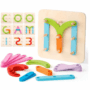Wooden Letter Number Construction Puzzle Educational Stacking Blocks Toy Set Shape Color Sorter Pegboard Activity Board Sort Game for Kids Gift Preschool Learning STEM Toy