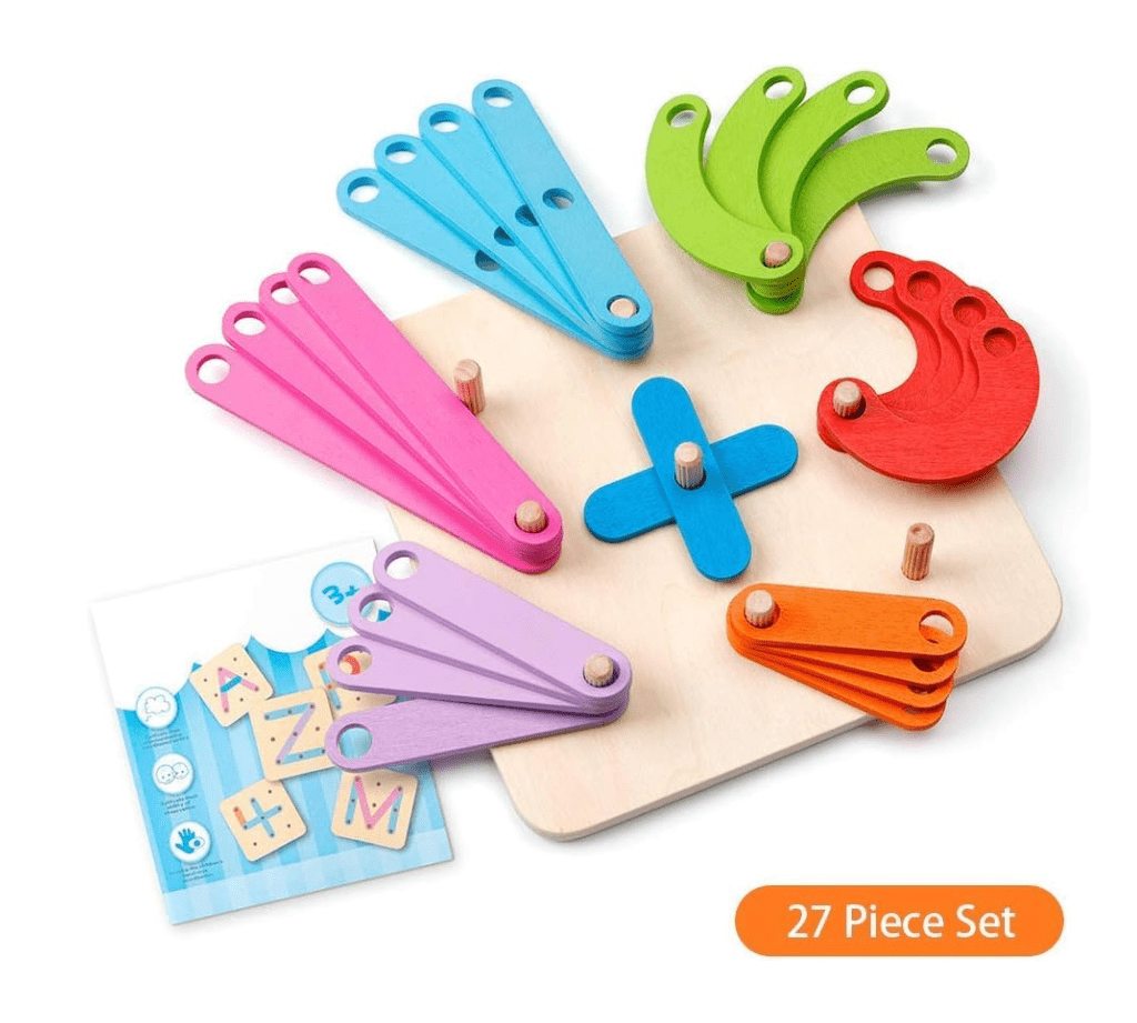 Wooden Letter Number Construction Puzzle Educational Stacking Blocks Toy Set Shape Color Sorter Pegboard Activity Board Sort Game for Kids Gift Preschool Learning STEM Toy - Image 2