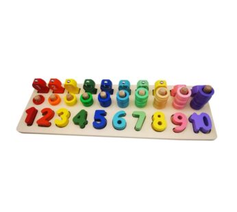 Wooden Number Learning Board with 3-in-1 Counting Stacking Rings and Fishing Rod – Fun and Educational Toy for Toddlers and Kids