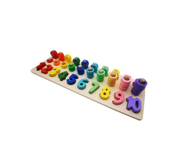 Wooden Number Learning Board with 3-in-1 Counting Stacking Rings and Fishing Rod - Fun and Educational Toy for Toddlers and Kids - Image 2