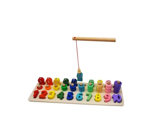 Wooden Number Learning Board with 3-in-1 Counting Stacking Rings and Fishing Rod - Fun and Educational Toy for Toddlers and Kids - Image 3