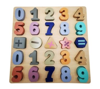 Wooden Number and Math Symbols Puzzle Board – Educational Learning Toy for Kids with Colourful Numbers 0-9 and Basic Arithmetic Symbols for Early Math Skills