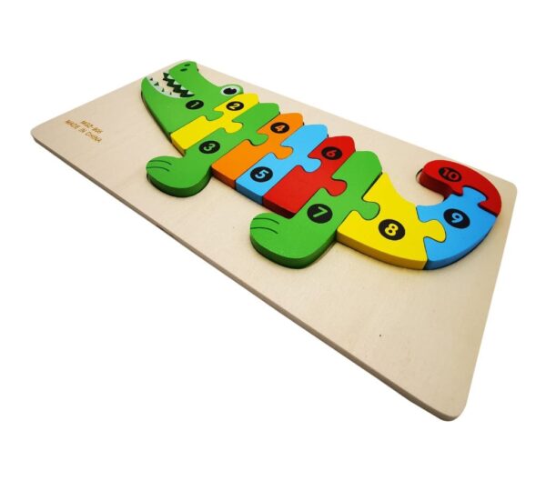 Wooden Puzzle Board with Educational Crocodile Shape – Multicolor Numbers 1-10 Learning Toy for Early Childhood Number Recognition and Skill Development - Image 2