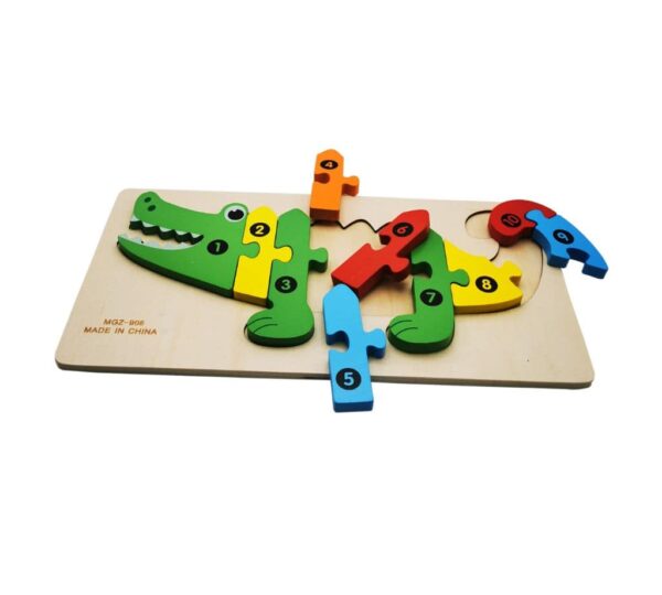 Wooden Puzzle Board with Educational Crocodile Shape – Multicolor Numbers 1-10 Learning Toy for Early Childhood Number Recognition and Skill Development - Image 3