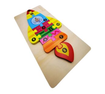 Wooden Rocket Number Puzzle Board – Educational Space-Themed Jigsaw Toy with 1-10 Learning Blocks for Toddlers and Kids’ Early Math Development