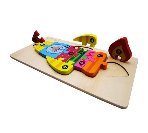Wooden Rocket Number Puzzle Board – Educational Space-Themed Jigsaw Toy with 1-10 Learning Blocks for Toddlers and Kids' Early Math Development - Image 2