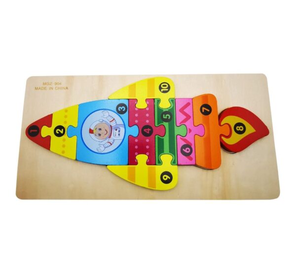 Wooden Rocket Number Puzzle Board – Educational Space-Themed Jigsaw Toy with 1-10 Learning Blocks for Toddlers and Kids' Early Math Development - Image 3