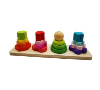 Educational Wooden Shape Sorting Board Toy with 4 Distinct Geometric Patterns – Multi-Coloured Stacking Puzzle to Boost Early Childhood Learning and Hand-Eye Coordination