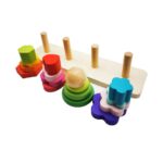 Educational Wooden Shape Sorting Board Toy with 4 Distinct Geometric Patterns – Multi-Coloured Stacking Puzzle to Boost Early Childhood Learning and Hand-Eye Coordination - Image 2