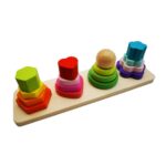 Educational Wooden Shape Sorting Board Toy with 4 Distinct Geometric Patterns – Multi-Coloured Stacking Puzzle to Boost Early Childhood Learning and Hand-Eye Coordination - Image 3