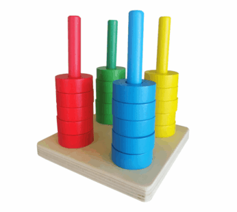 4-Column Wooden Geometric Shape Stacking Puzzle – Educational Toy for Babies, Toddlers & Kids