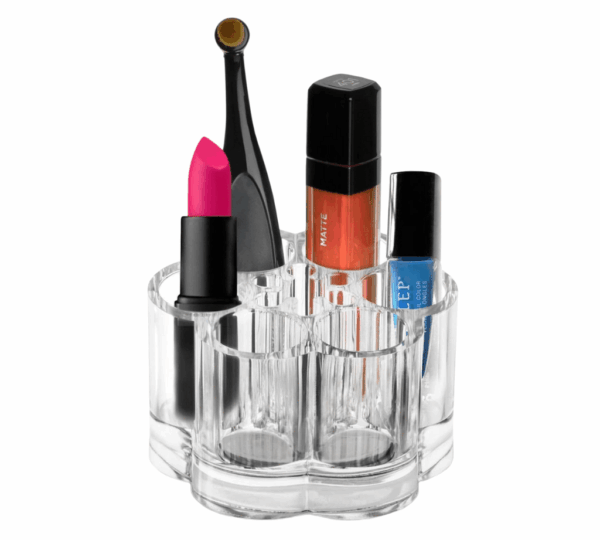 Acrylic Lipstick Organizer – Clear Flower Design Makeup Holder with 7 Slots for Brushes, Nail Polish & Office Supplies
