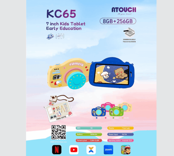 Atouch at your heart KC65 Kids Tablet with Silicone Case - 7" Android13 IPS Tablet, 5G WiFi Tab, Dual Sim with Carry Bag- Ideal for Early Education & Learning (Blue) - Image 3