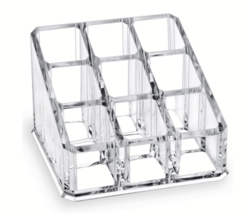 Clear Acrylic Lipstick & Lip Gloss Organizer – 9-Slot Compact Holder for Essential Oils, Rollerball Perfumes & Makeup Accessories