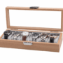 Elegant Wooden Watch Display Case – 6 Compartment Storage Box with Glass Lid, Soft Cushions & Secure Lock – Ideal for Men’s & Women’s Watch Collection