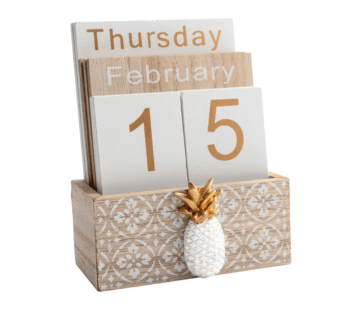 asmiat Vintage Wooden Perpetual Calendar with Month, Week & Date Display – Rustic Pineapple Design Desk Decor for Home & Office – Brown Wood Block Calendar