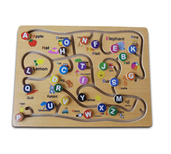 Wooden Montessori ABC Alphabet Game Toy for Kids – Early Development Activity, Fine Motor Skills & Color Recognition Maze Puzzle, Brain Development Game