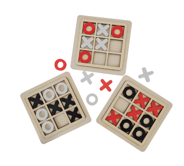 Wooden Tic Tac Toe Game – Classic Mini XO Puzzle Board Game – 3 Pcs Set – Family & Travel-Friendly Educational Strategy Game for Kids, Teens & Adults